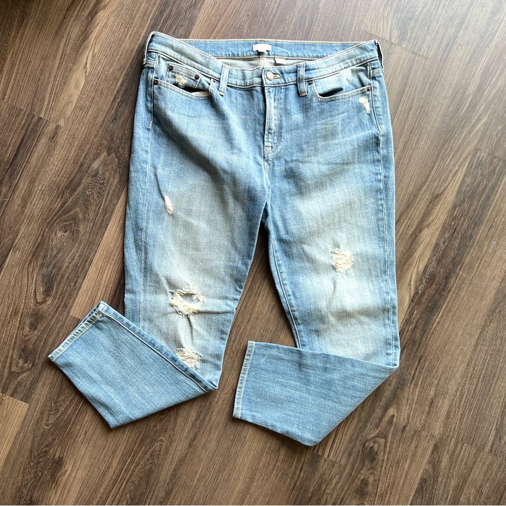 J. Crew Stretch Classic Blue Wash Distressed Skinny Jeans Size 32